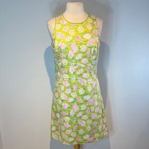 Vintage Key West green pink sea shell open back summer dress size 10